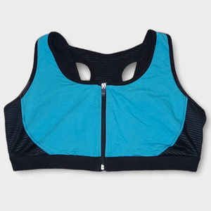 Rainbeau Curves NWOT Blue & Black Zip Front Sports Bra Size 18-20